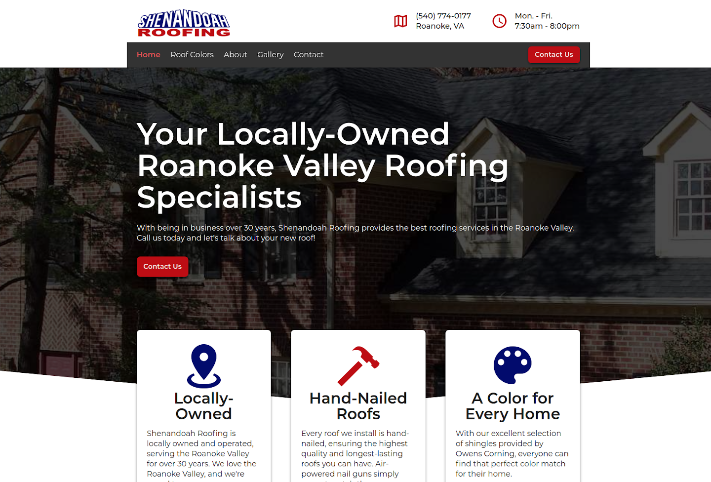 Homepage of Shenandoah Roofing